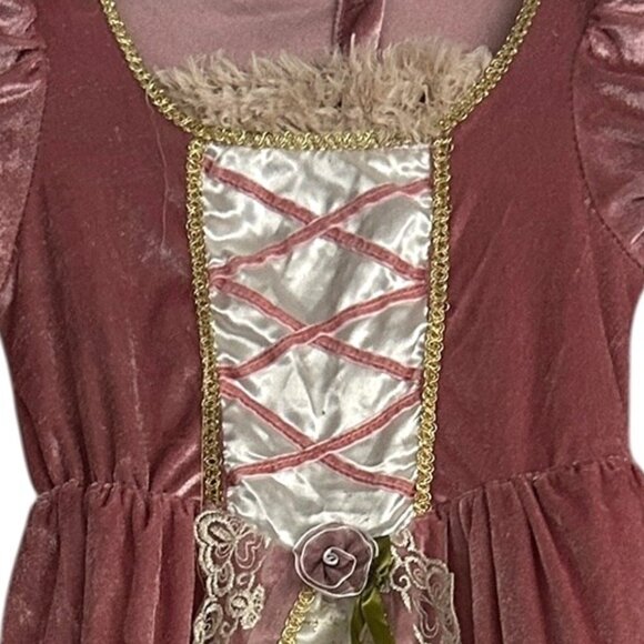 Girls Pink Velvet Medieval Princess Dress Halloween Costume Size 5/6 Lace Satin - Picture 2 of 5